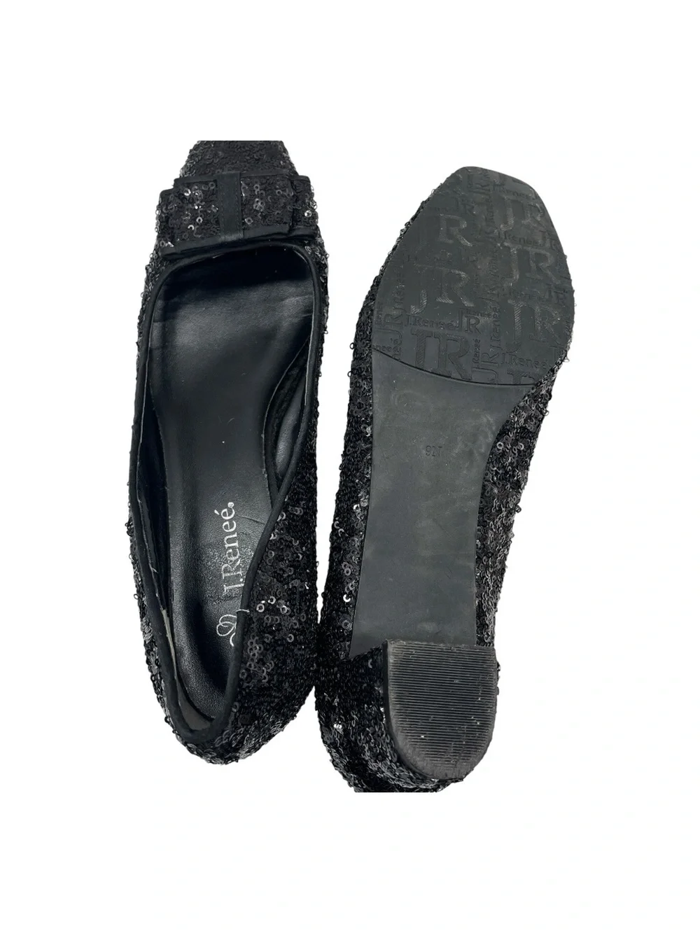 J.Renee “Imogene” Sequined Low Black Heel Pumps Size 9 N